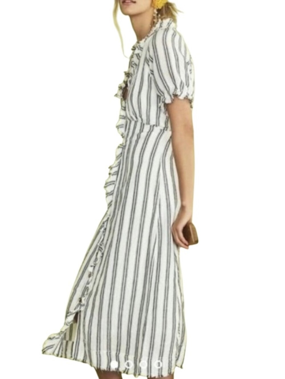 Anthropologie Linen Blend Striped Midi Dress Size 2 Cottagecore Prairie Blk Whit - Picture 11 of 11